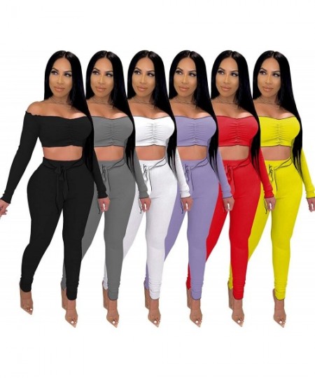 Cover-Ups Women's Sexy 2 Piece Outfits Off Shoulder Crop Tops + Split Bodycon Long Pants Set Tracksuit - Long Sleeve-black - ...