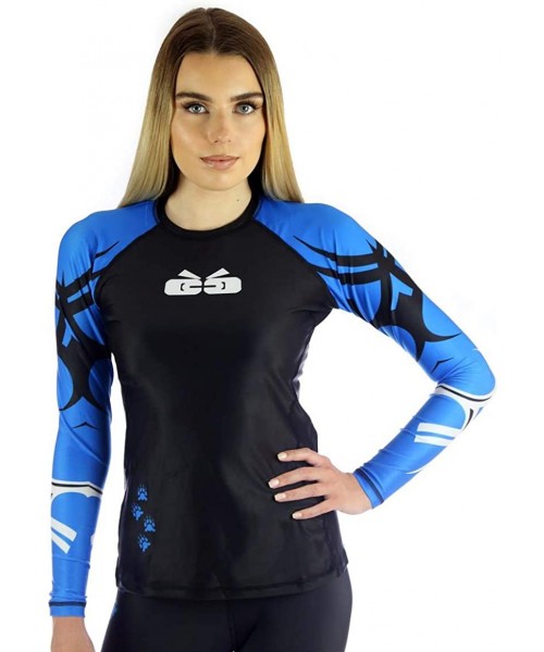 Rash Guards Women's Rash Guard BJJ MMA Premium Jiu Jitsu Fighting Grappling Compression Shirt - Mat Monster Black and Blue - ...