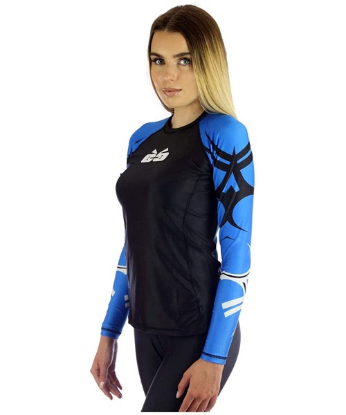 Rash Guards Women's Rash Guard BJJ MMA Premium Jiu Jitsu Fighting Grappling Compression Shirt - Mat Monster Black and Blue - ...