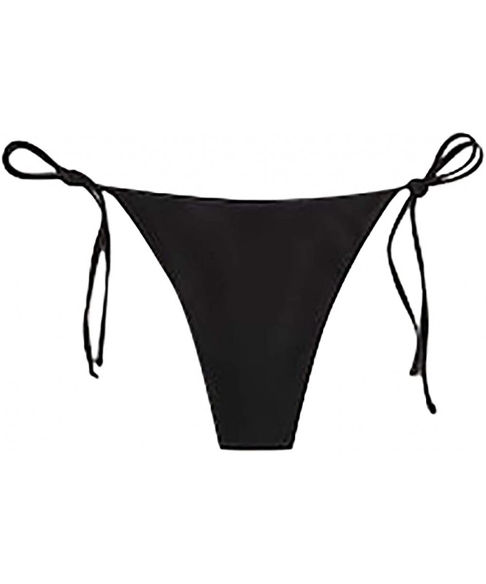 Tankinis Women Brazilian Cheeky Bikini Bottom Side Tie Knot Thong Bathing Swimsuit Beach Solid G-String - Ag-black - CO194T73S3I