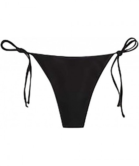 Tankinis Women Brazilian Cheeky Bikini Bottom Side Tie Knot Thong Bathing Swimsuit Beach Solid G-String - Ag-black - CO194T73S3I