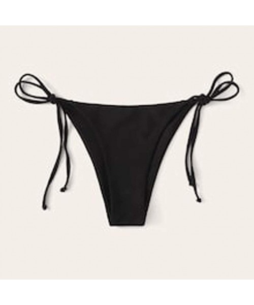 Tankinis Women Brazilian Cheeky Bikini Bottom Side Tie Knot Thong Bathing Swimsuit Beach Solid G-String - Ag-black - CO194T73S3I