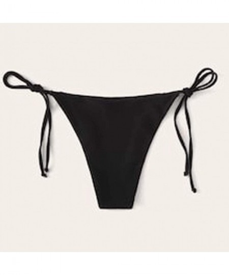 Tankinis Women Brazilian Cheeky Bikini Bottom Side Tie Knot Thong Bathing Swimsuit Beach Solid G-String - Ag-black - CO194T73S3I