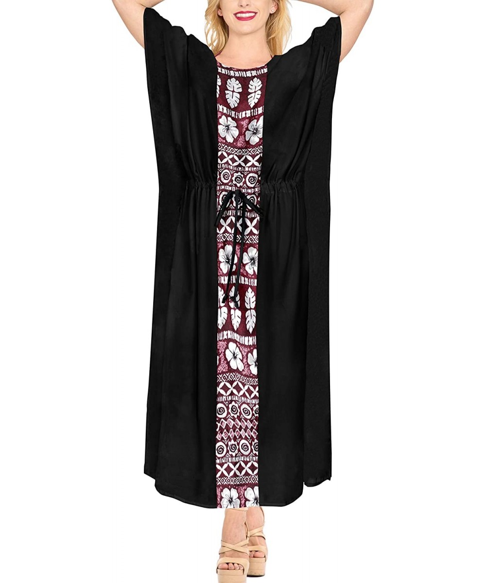 Cover-Ups Women's Long Caftan Swimsuit Cover Ups Night Casual Dress Drawstring A - Black_b380 - C918R9S9TXO