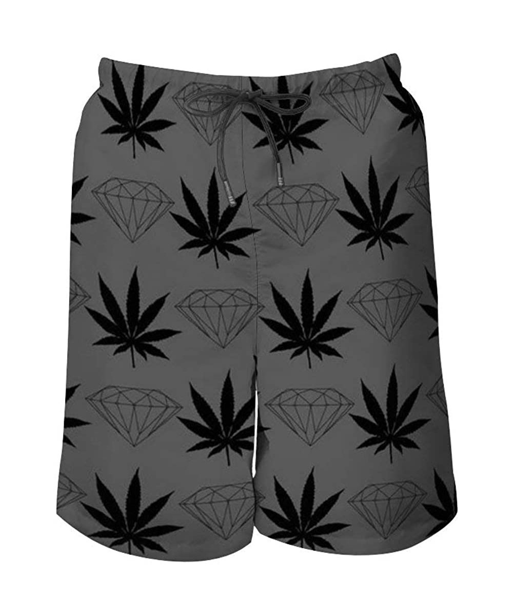 Board Shorts Men Quick Dry Swim Trunks Breathable Beach Board Shorts with Mesh Lining - Cool Diamond Weed Design - C0199QG8CMK