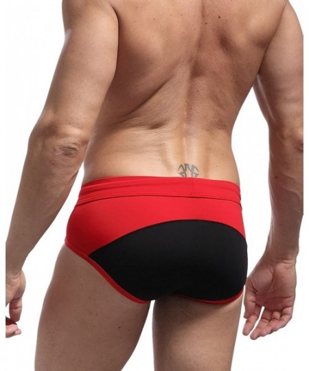 Briefs Men's Sexy Color Matching Beach Swimwear Sport Shorts Swim Briefs B1135 - Black - CU12GACV16J