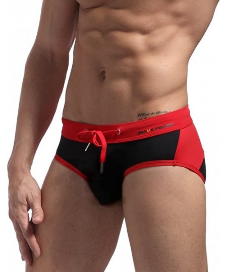 Briefs Men's Sexy Color Matching Beach Swimwear Sport Shorts Swim Briefs B1135 - Black - CU12GACV16J