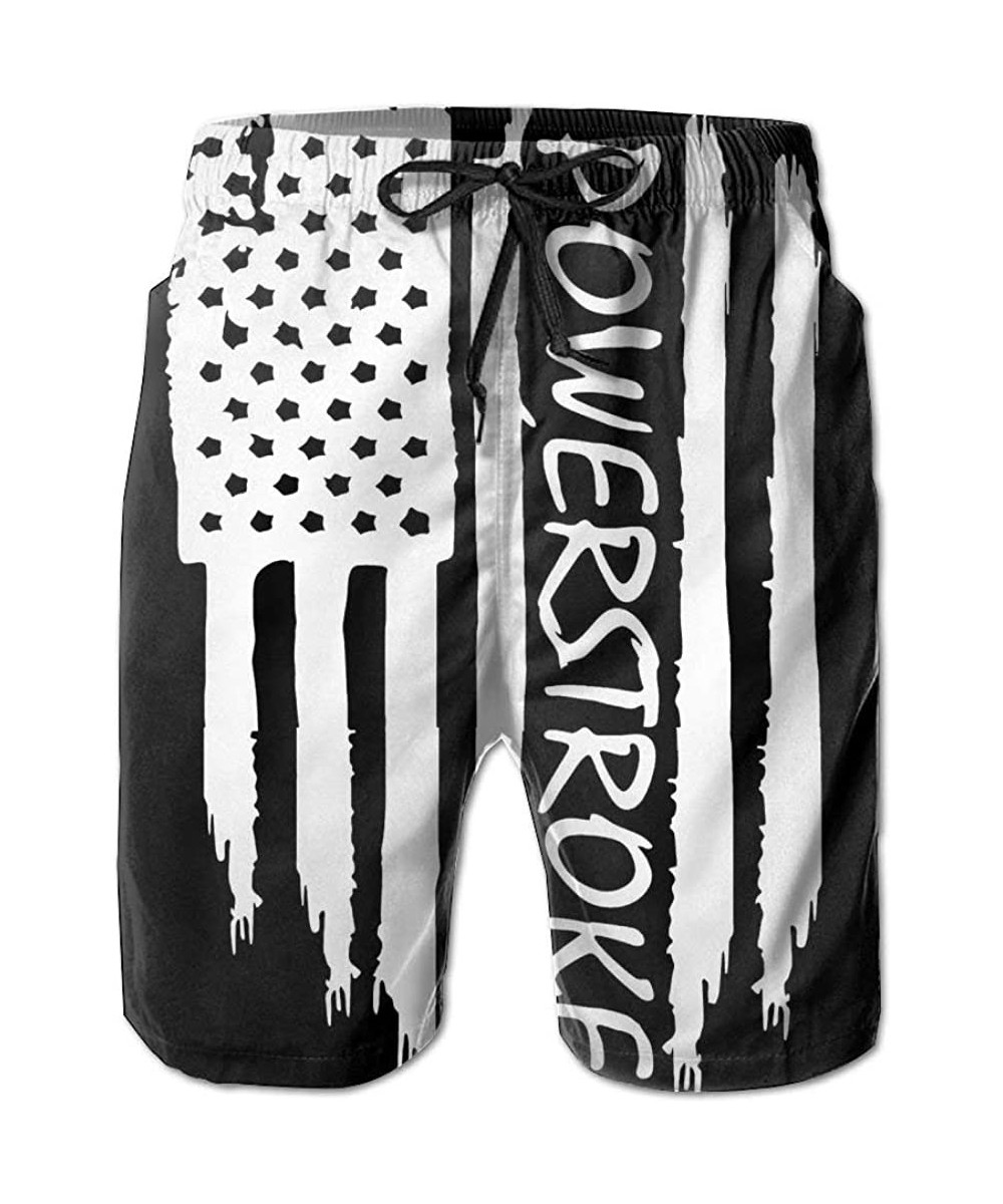 Board Shorts American Flag Powerstroke Men's Summer Casual Swimming Shorts Quick Dry Board Shorts with Pockets - CJ18RDHK4E7