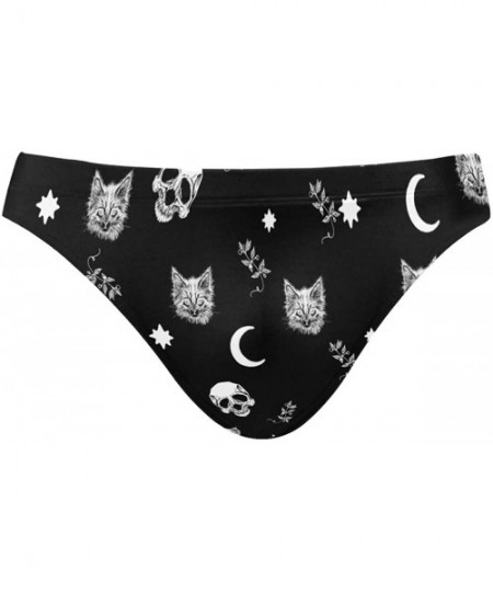 Briefs Mens Swim Bikini Briefs Santa Skull with Sunglass Swimwear Surf Shorts Trunks - Skull Cat Moon Gothic Pattern - CI18UX...