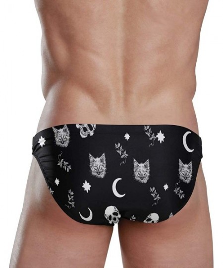 Briefs Mens Swim Bikini Briefs Santa Skull with Sunglass Swimwear Surf Shorts Trunks - Skull Cat Moon Gothic Pattern - CI18UX...