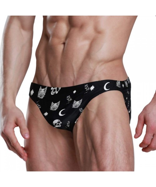 Briefs Mens Swim Bikini Briefs Santa Skull with Sunglass Swimwear Surf Shorts Trunks - Skull Cat Moon Gothic Pattern - CI18UX...