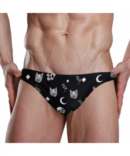 Briefs Mens Swim Bikini Briefs Santa Skull with Sunglass Swimwear Surf Shorts Trunks - Skull Cat Moon Gothic Pattern - CI18UX...