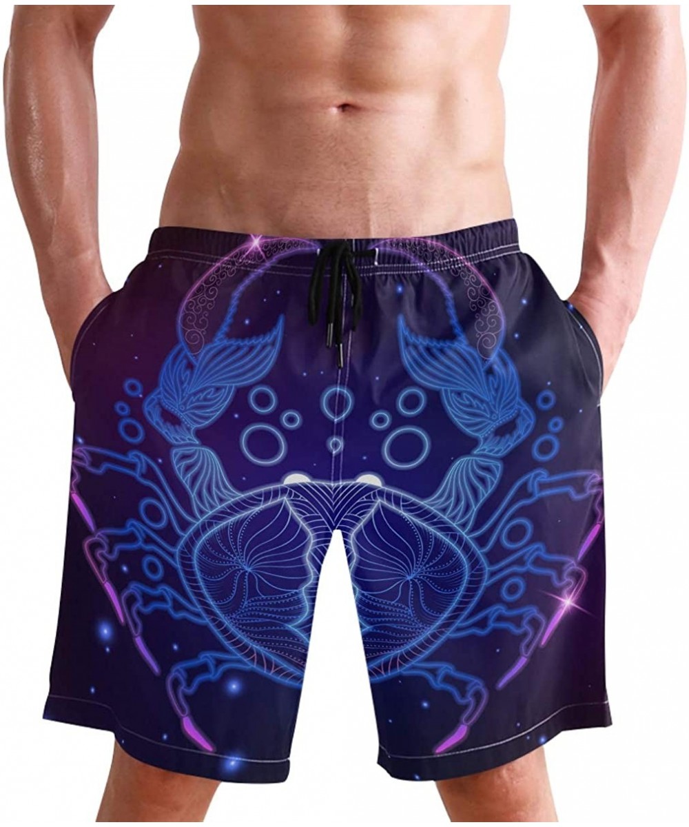 Board Shorts Mens Swim Trunks Zodiac Sign Crab Horoscope Galaxy Beach Board Short with Lining - CF18RGUWZ50