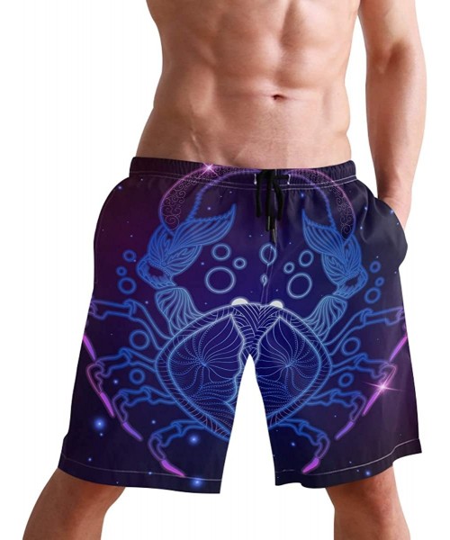 Board Shorts Mens Swim Trunks Zodiac Sign Crab Horoscope Galaxy Beach Board Short with Lining - CF18RGUWZ50