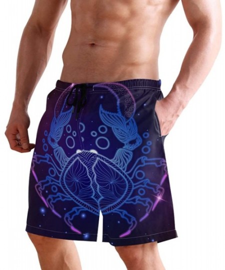 Board Shorts Mens Swim Trunks Zodiac Sign Crab Horoscope Galaxy Beach Board Short with Lining - CF18RGUWZ50