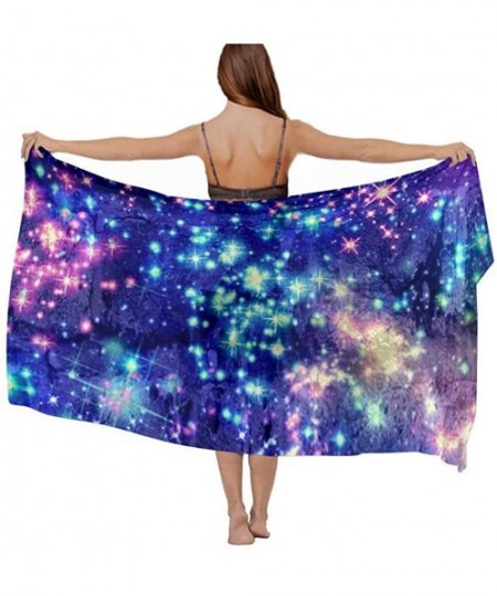 Cover-Ups Women Chiffon Scarf Sunscreen Shawl Wrap Swimsuit Cover Up Beach Sarongs - Colorful Galaxy Bling Bling Stars - CC19...