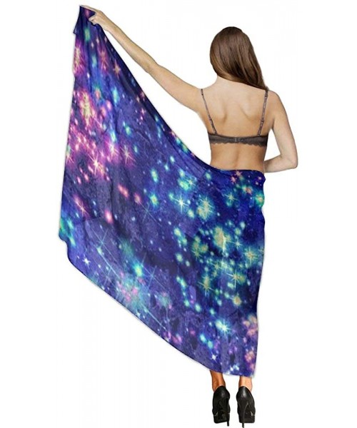 Cover-Ups Women Chiffon Scarf Sunscreen Shawl Wrap Swimsuit Cover Up Beach Sarongs - Colorful Galaxy Bling Bling Stars - CC19...