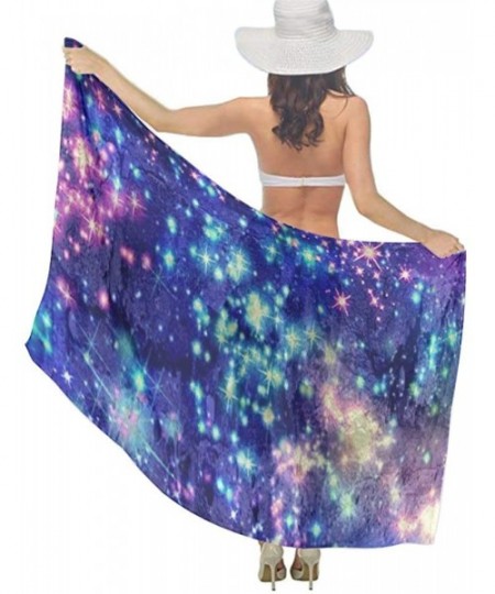 Cover-Ups Women Chiffon Scarf Sunscreen Shawl Wrap Swimsuit Cover Up Beach Sarongs - Colorful Galaxy Bling Bling Stars - CC19...