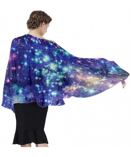 Cover-Ups Women Chiffon Scarf Sunscreen Shawl Wrap Swimsuit Cover Up Beach Sarongs - Colorful Galaxy Bling Bling Stars - CC19...