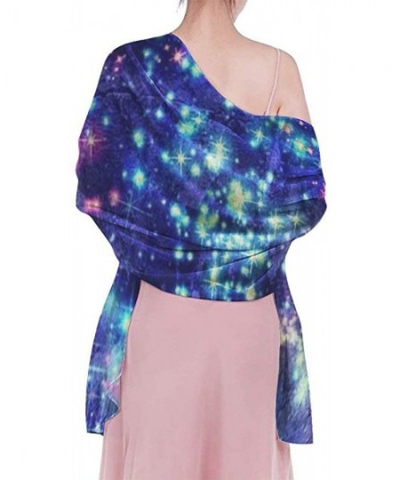 Cover-Ups Women Chiffon Scarf Sunscreen Shawl Wrap Swimsuit Cover Up Beach Sarongs - Colorful Galaxy Bling Bling Stars - CC19...