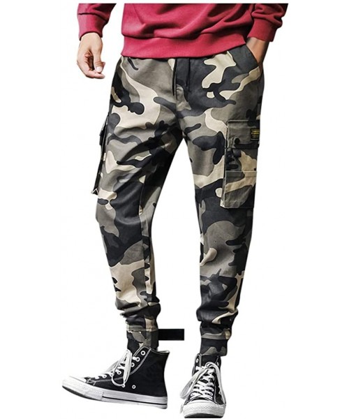 Rash Guards Men's CAGO Pants Plus Size Hiphop Punk Camo Jogger Sport Harem Pants Ankle Length Multi-Pockets - Camouflage - C4...