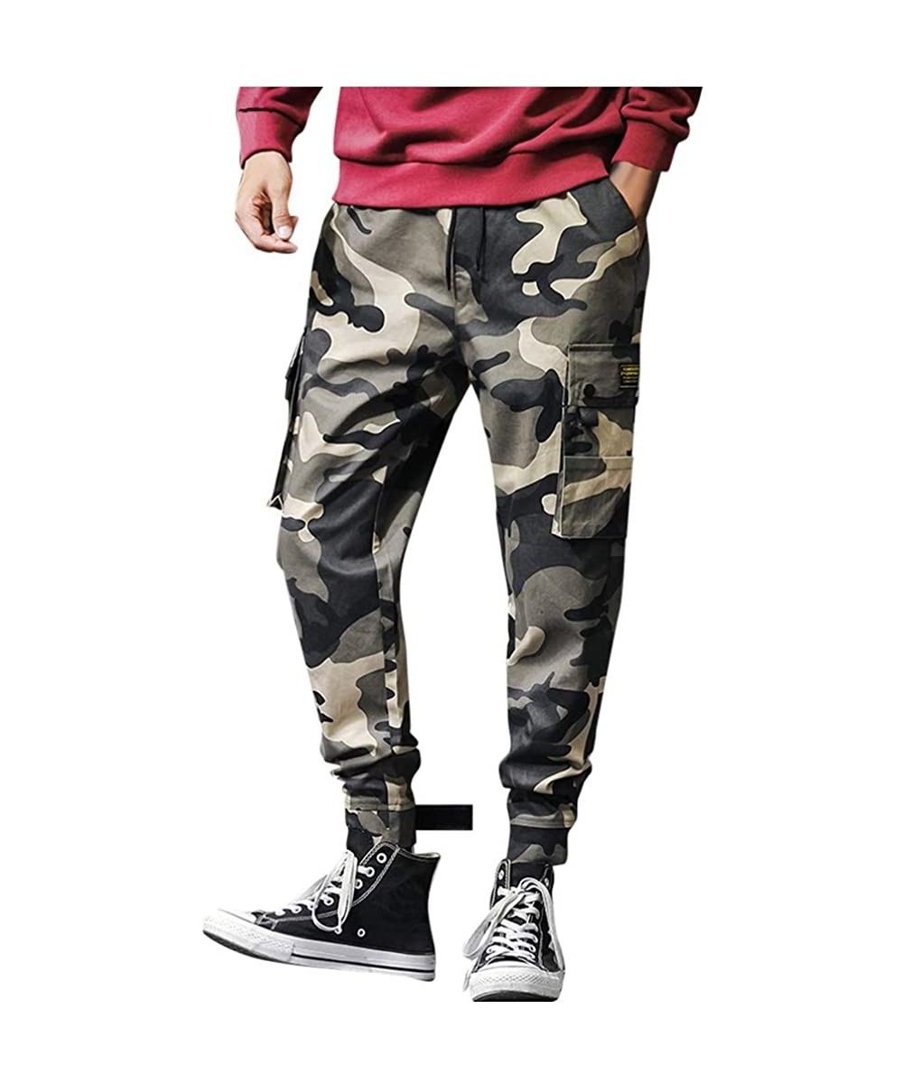 Rash Guards Men's CAGO Pants Plus Size Hiphop Punk Camo Jogger Sport Harem Pants Ankle Length Multi-Pockets - Camouflage - C4...