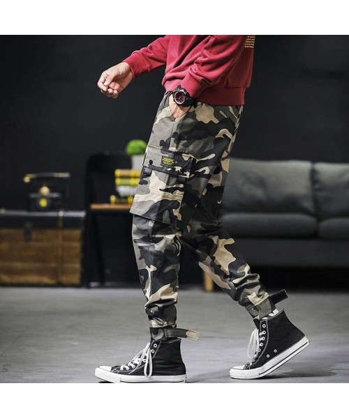 Rash Guards Men's CAGO Pants Plus Size Hiphop Punk Camo Jogger Sport Harem Pants Ankle Length Multi-Pockets - Camouflage - C4...