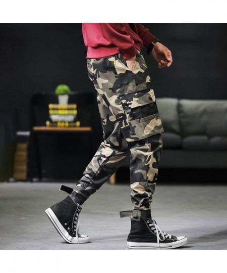 Rash Guards Men's CAGO Pants Plus Size Hiphop Punk Camo Jogger Sport Harem Pants Ankle Length Multi-Pockets - Camouflage - C4...