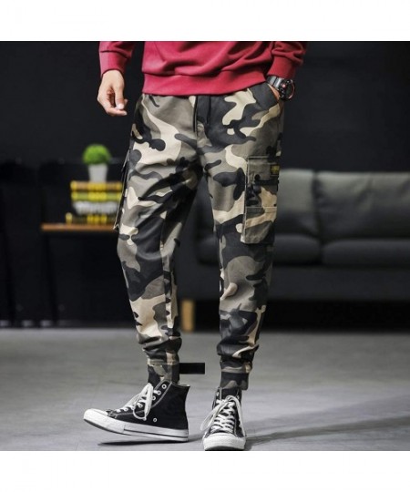 Rash Guards Men's CAGO Pants Plus Size Hiphop Punk Camo Jogger Sport Harem Pants Ankle Length Multi-Pockets - Camouflage - C4...