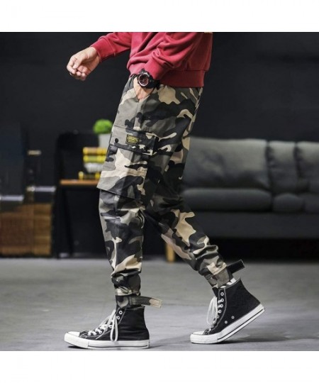 Rash Guards Men's CAGO Pants Plus Size Hiphop Punk Camo Jogger Sport Harem Pants Ankle Length Multi-Pockets - Camouflage - C4...