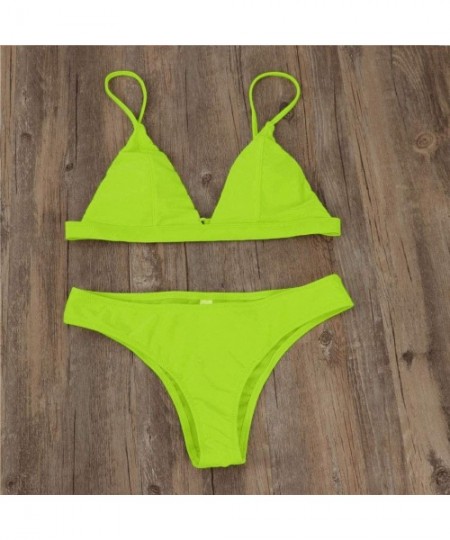 Bottoms Women Stripe Printing Padded Push up 2 Piece Bikini Sets Swimsuits - Yellow B - CJ196DG5464