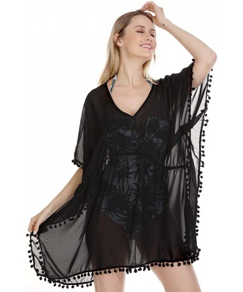 Cover-Ups Women's Chiffon Tassel Swimsuit Bikini Swimwear DressTranslucent Sexy Beach Cover Up Bathing Suit - Black - C91944A...