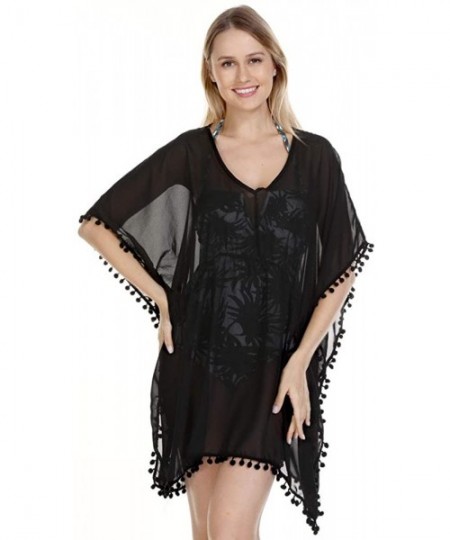 Cover-Ups Women's Chiffon Tassel Swimsuit Bikini Swimwear DressTranslucent Sexy Beach Cover Up Bathing Suit - Black - C91944A...