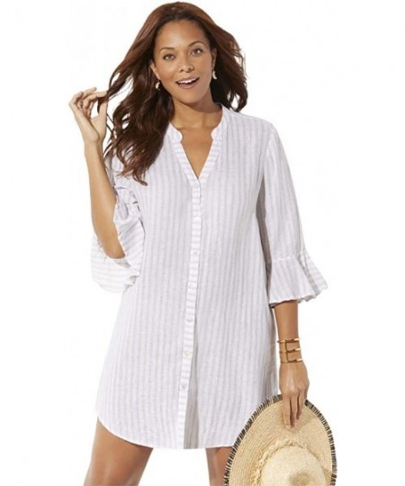 Cover-Ups Women's Plus Size Sandra Button Up Cover Up Shirt - Natural - C518AXDS0CQ