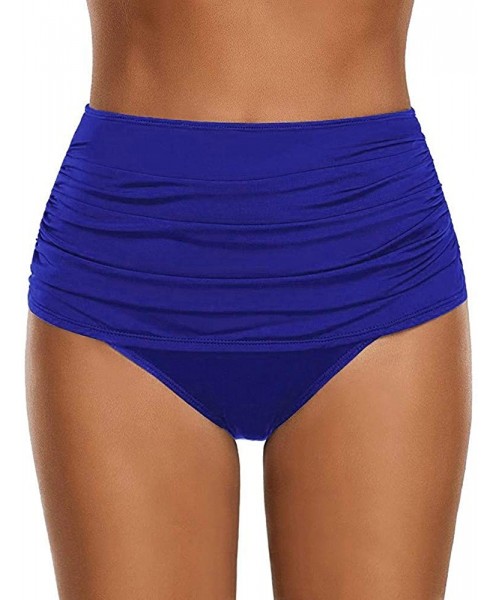 Tankinis High Waisted Bikini Bottoms Women's High Waisted Swim Bottom Ruched Bikini Tankini Swimsuit Briefs - Blue - CW196X2XC3G