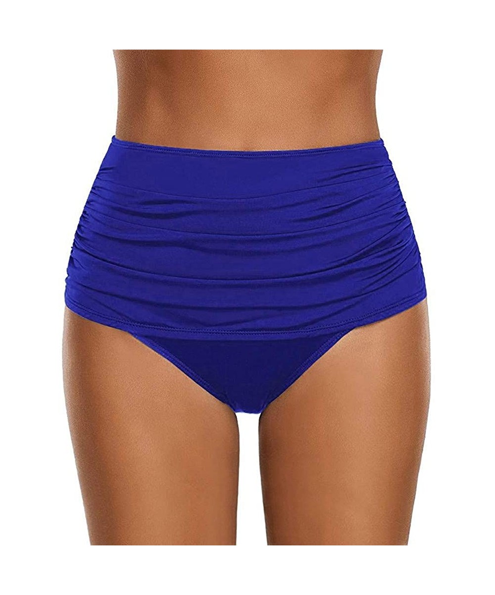 Tankinis High Waisted Bikini Bottoms Women's High Waisted Swim Bottom Ruched Bikini Tankini Swimsuit Briefs - Blue - CW196X2XC3G