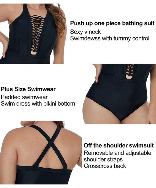 Sets Women's Plus Size Swimsuits One Piece Monokinis Swimwear Athletic Tankini - Black V-neck - C018R4W52TN