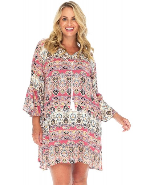 Cover-Ups Womens Casual Short Boho Dress Bathing Suit Swimsuit Cover Up Loose Fit Beach Tunic Kaftan Rayon - Terracota - CF19...