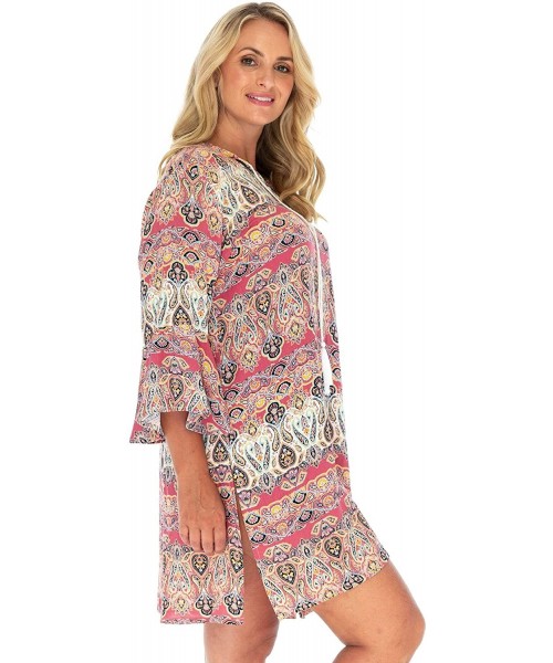 Cover-Ups Womens Casual Short Boho Dress Bathing Suit Swimsuit Cover Up Loose Fit Beach Tunic Kaftan Rayon - Terracota - CF19...