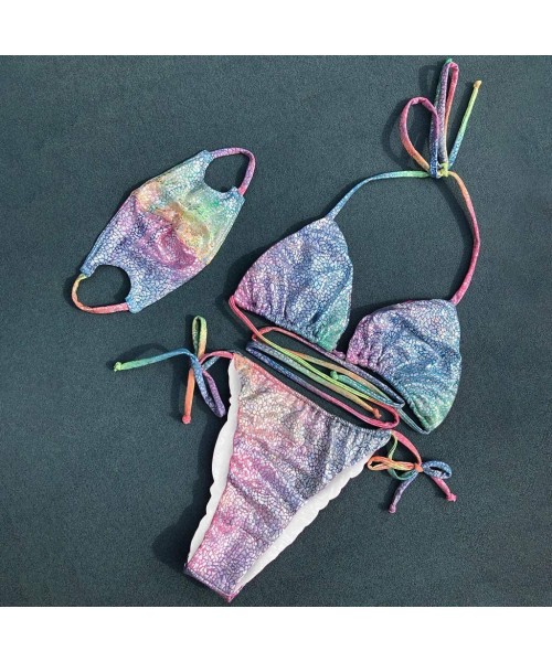 Sets 3PC Women Bikini Swimwear Suits with Mask Set Beach Plus Size Sexy Fashion - Multicolor1 - CQ199SIRIQA