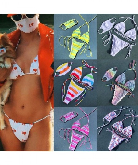 Sets 3PC Women Bikini Swimwear Suits with Mask Set Beach Plus Size Sexy Fashion - Multicolor1 - CQ199SIRIQA