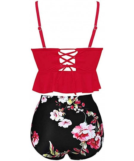 One-Pieces Women's Ethnic Print Silk Mesh Sexy Bikini One-Piece Swimwear Beach Suit - Red - C218TDANLG3