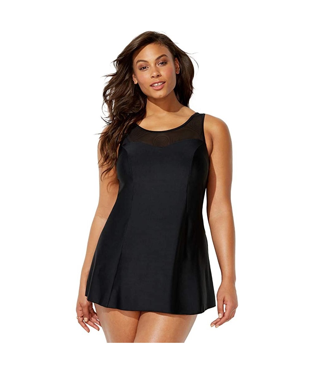 One-Pieces Women's Plus Size Mesh Swimdress - Black - CI18HZ35RMC