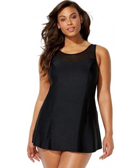 One-Pieces Women's Plus Size Mesh Swimdress - Black - CI18HZ35RMC