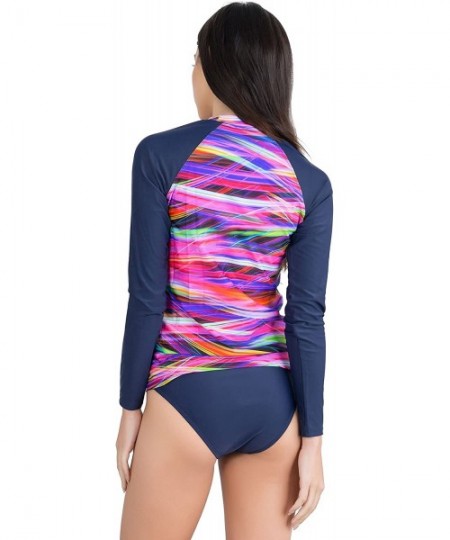 Rash Guards Women's Long Sleeve Rash Guard Bikini Tops or Sets - Top&bottoms - Rainbow Wave - C0180A377UC