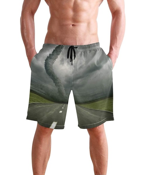 Racing Men's Swim Trunks Japanese Cherry Blossom with Mount Fuji Quick Dry Beach Board Shorts with Pockets - Approaching Torn...