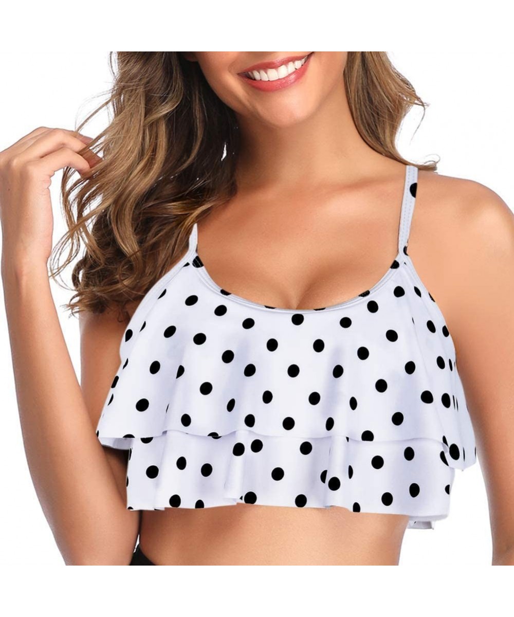 Tops Women's Bikini Top Flounce Crop Top Flowy Ruffle Bathing Suit Top - White&polka Dots - CG19DCWMXS5