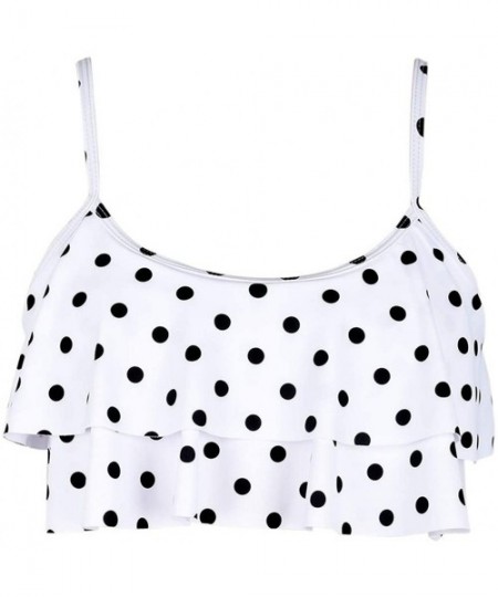 Tops Women's Bikini Top Flounce Crop Top Flowy Ruffle Bathing Suit Top - White&polka Dots - CG19DCWMXS5