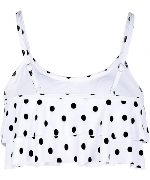 Tops Women's Bikini Top Flounce Crop Top Flowy Ruffle Bathing Suit Top - White&polka Dots - CG19DCWMXS5