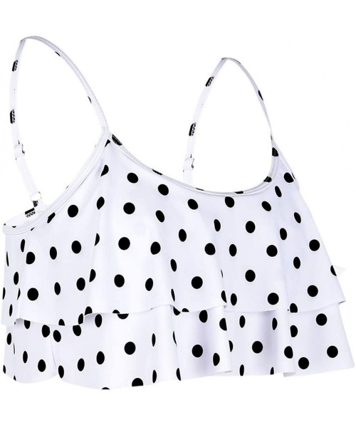 Tops Women's Bikini Top Flounce Crop Top Flowy Ruffle Bathing Suit Top - White&polka Dots - CG19DCWMXS5